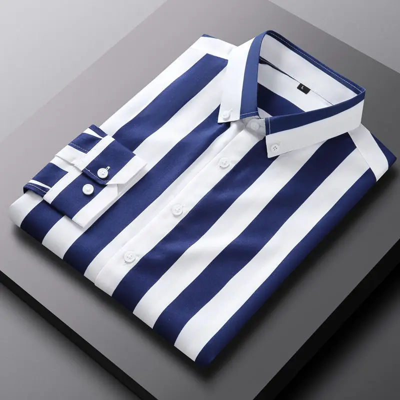 Fashion Lapel Button Loose Korean Striped Shirts Men