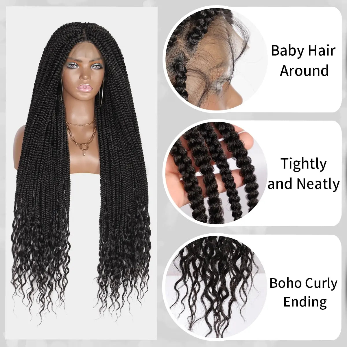 Kalyss 36" Full Double Lace Braided Wigs with