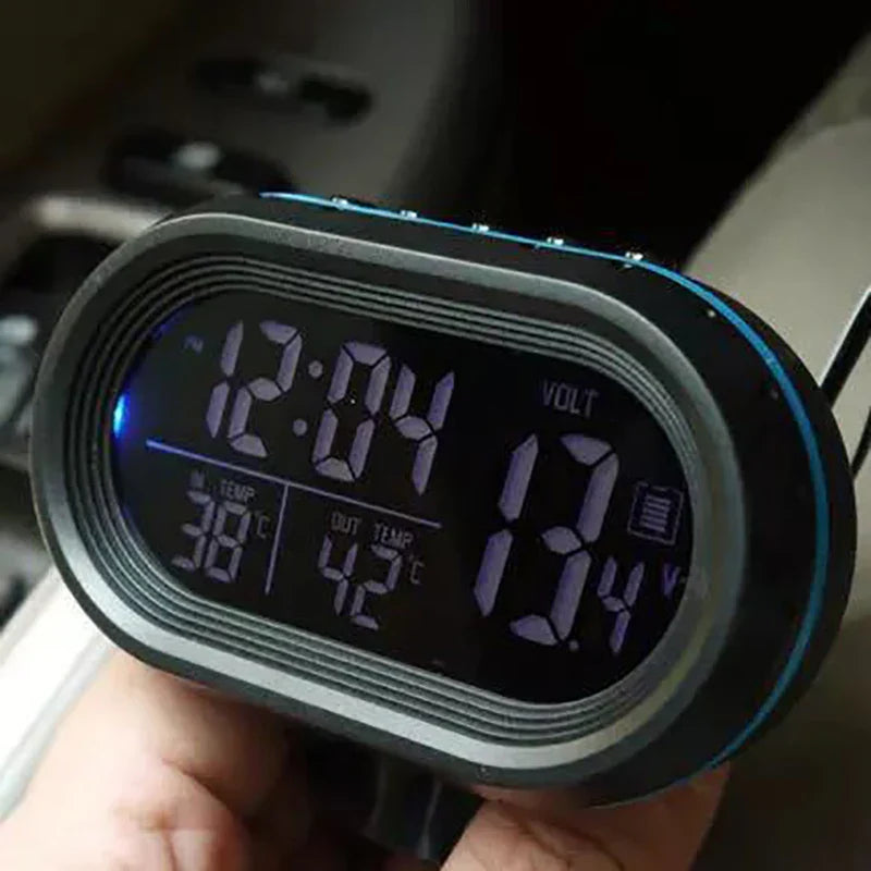 Digital Car Clock Dual Thermometer Battery Voltmeter Voltage Luminous Electronic Clock Car DC 12/24V Interior Accessories 4 IN 1