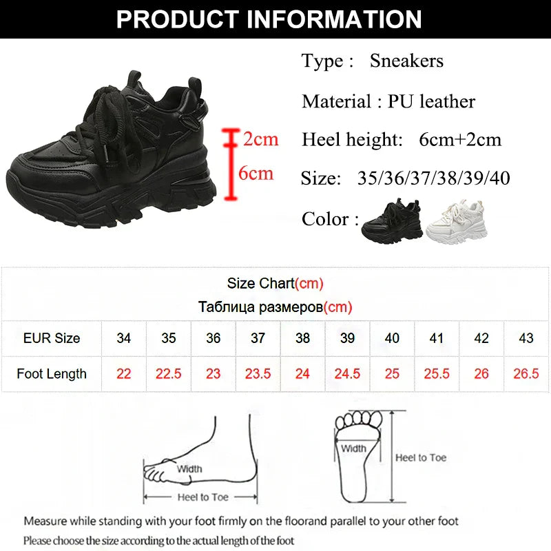 Hidden Heels Sneakers for Women Spring Autumn Pu Leather Vulcanize Shoes Woman Lace-Up Height Increasing Walking Shoes Female