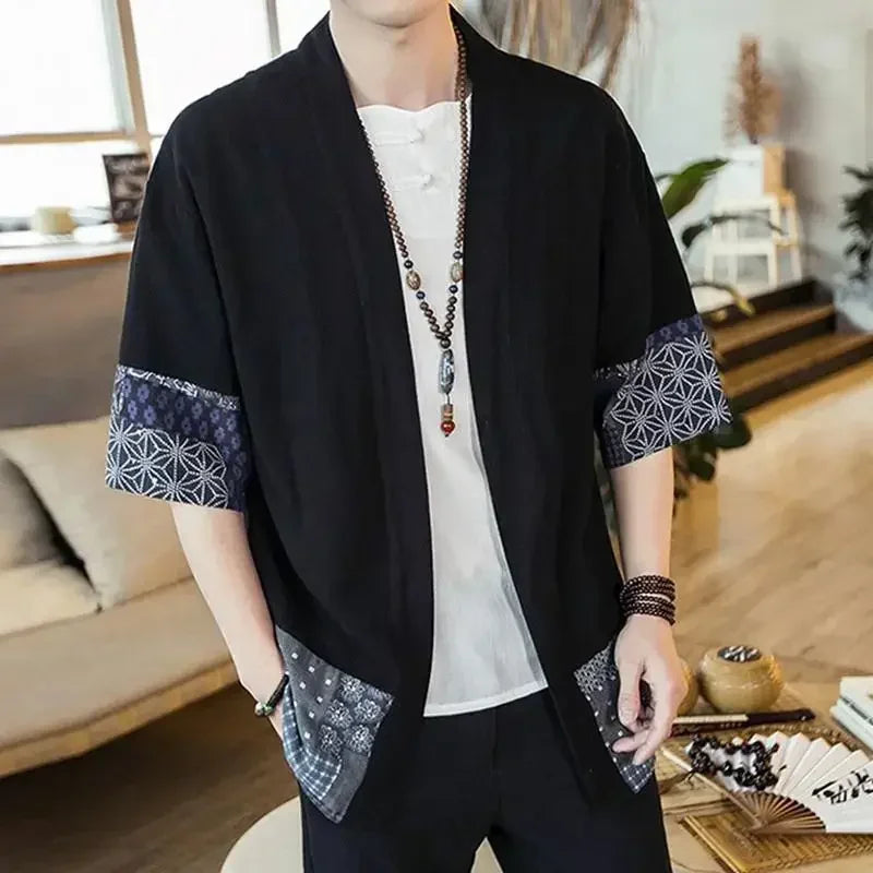 Japanese Kimono Men Cardigan Streetwear Traditional Japanese Samurai