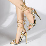 Liyke Sexy Ankle Strap Golded Sandals Women Party