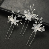 3pcs White Flower U Shaped Hairpin Pearl Elegant