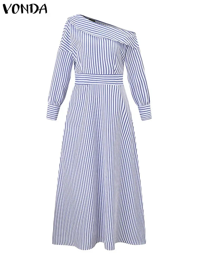 Plus Size 5XL VONDA 2024 Elegant Striped Maxi