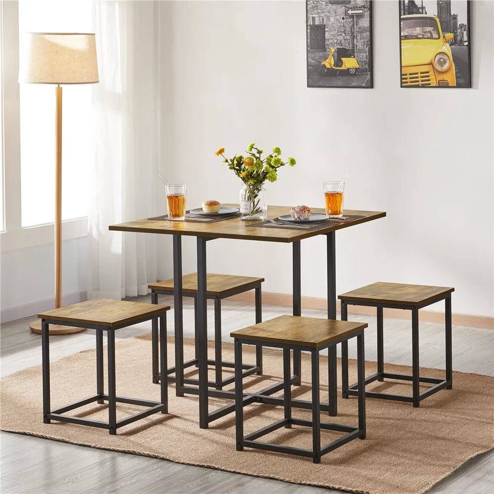 5 Pcs Dining Set with Industrial Square Table