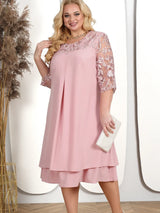 Plus Size Dress Elegant Embroidery Chiffon Prom Formal