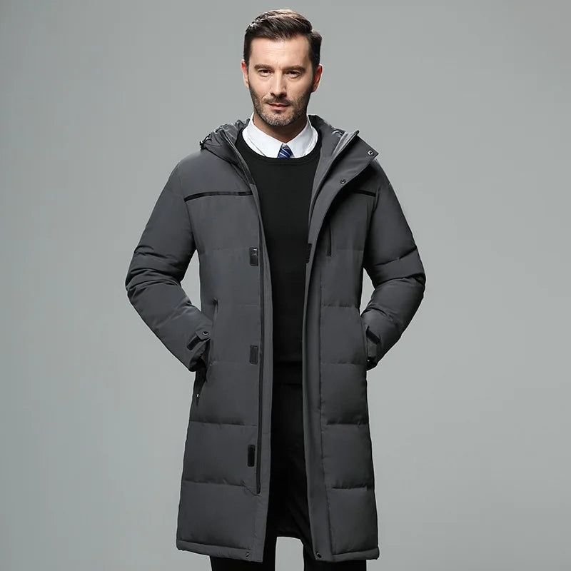 Men Long Duck Down Coats New Winter Hooded