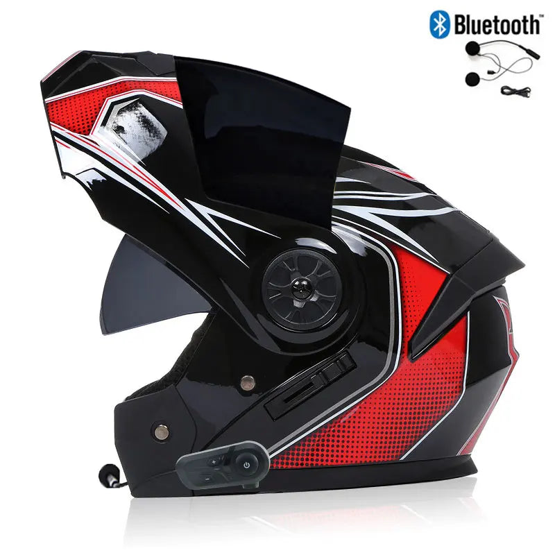 Bluetooth Modular Dual Lens Motorcycle Helmet Safety Downhill Flip Up Helmets Motocross Racing Full Face Casco Moto DOT Approved