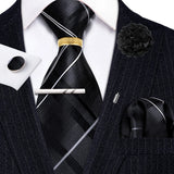 Barry.Wang Silk Mens Tie Hanky Cufflinks Clip Brooch