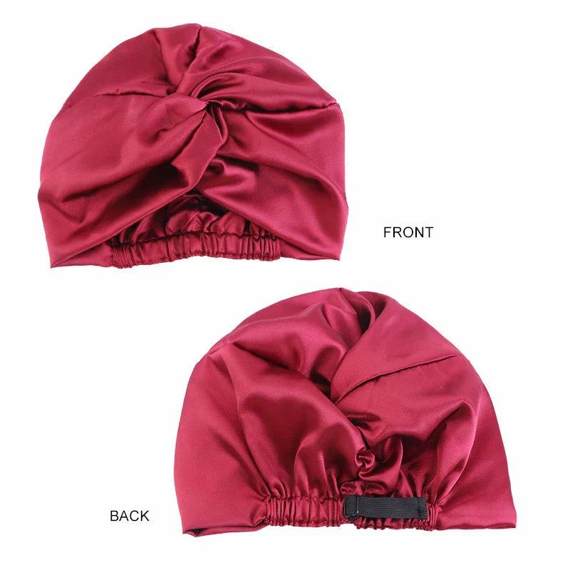 New Women Satin Sleep Night Cap Adjustable Double