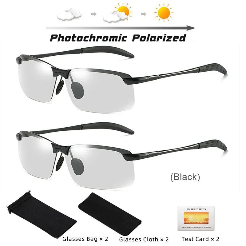 2PCS Photochromic Sunglasses Men Driving Chameleon Glasses Polarized