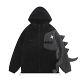 Men Hooded Fleece Lambswool Parkas Jacket Vintage Dinosaur