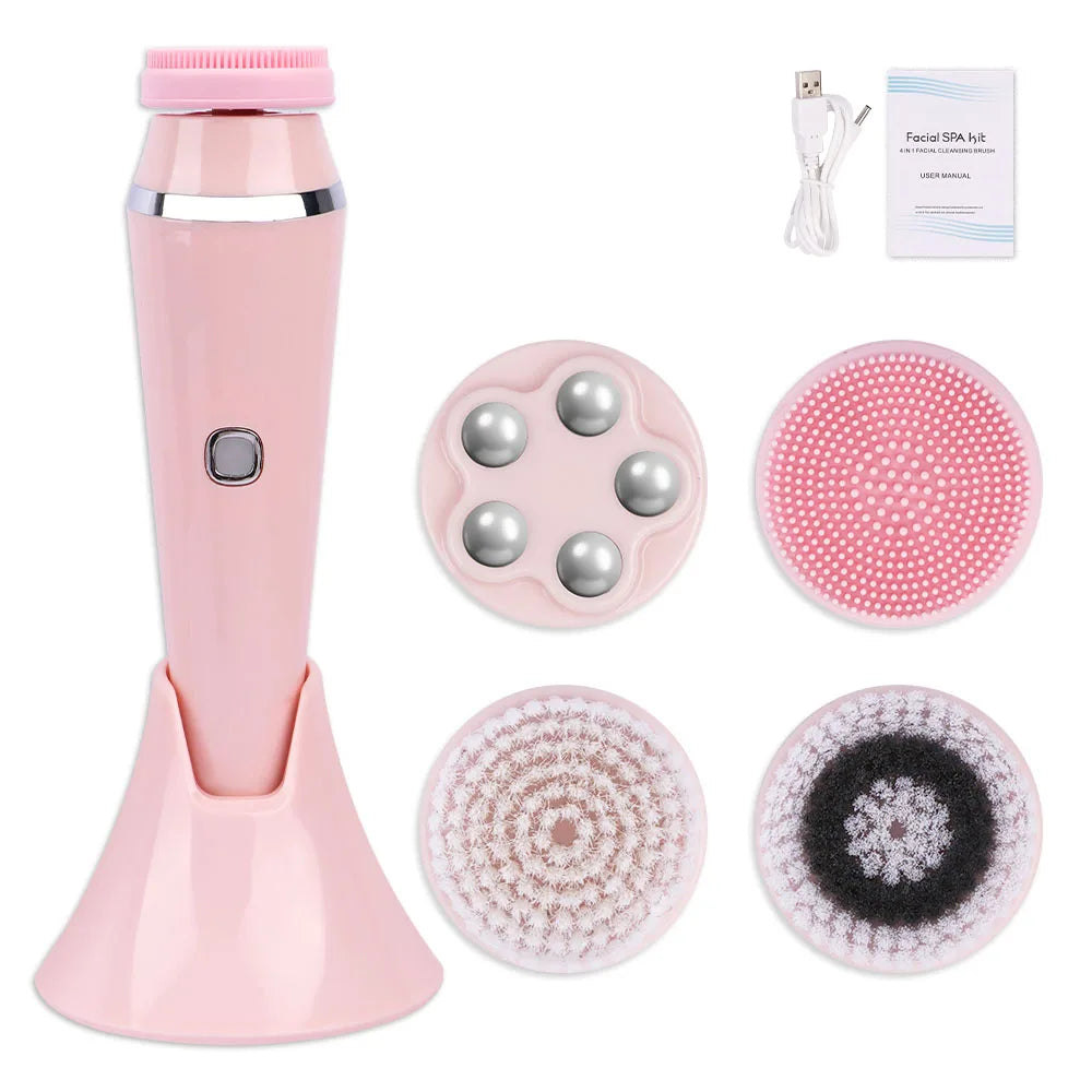 4 Head Electric Facial Cleansing Brush Silicone Rotating