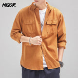 HIQOR New Mens Vintage Shirt Male Lone Sleeve