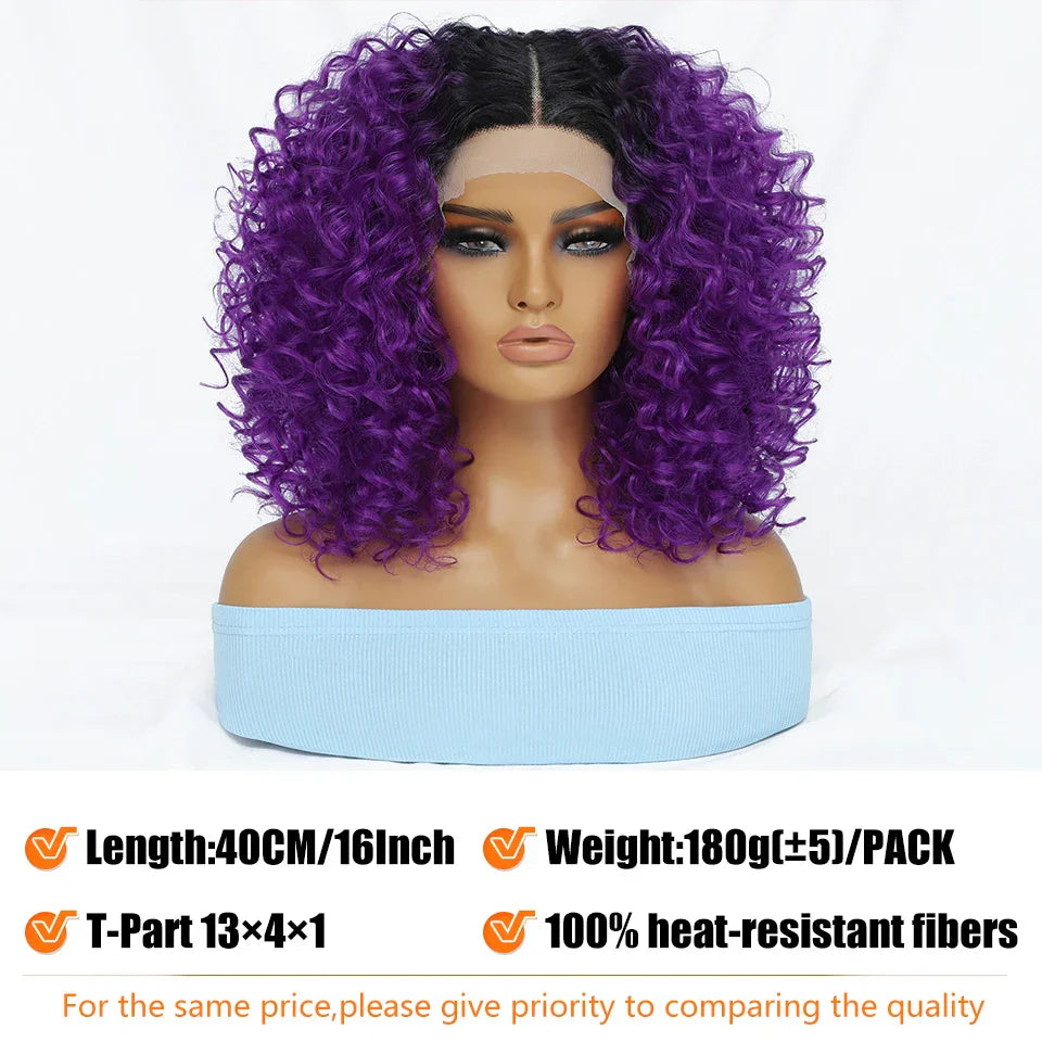 16" Kinky Curly Synthetic Lace Front Wig Black