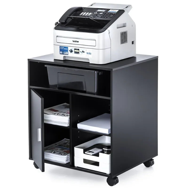 Printer Stand with Storage Adjustable Shelves, Wood Mobile