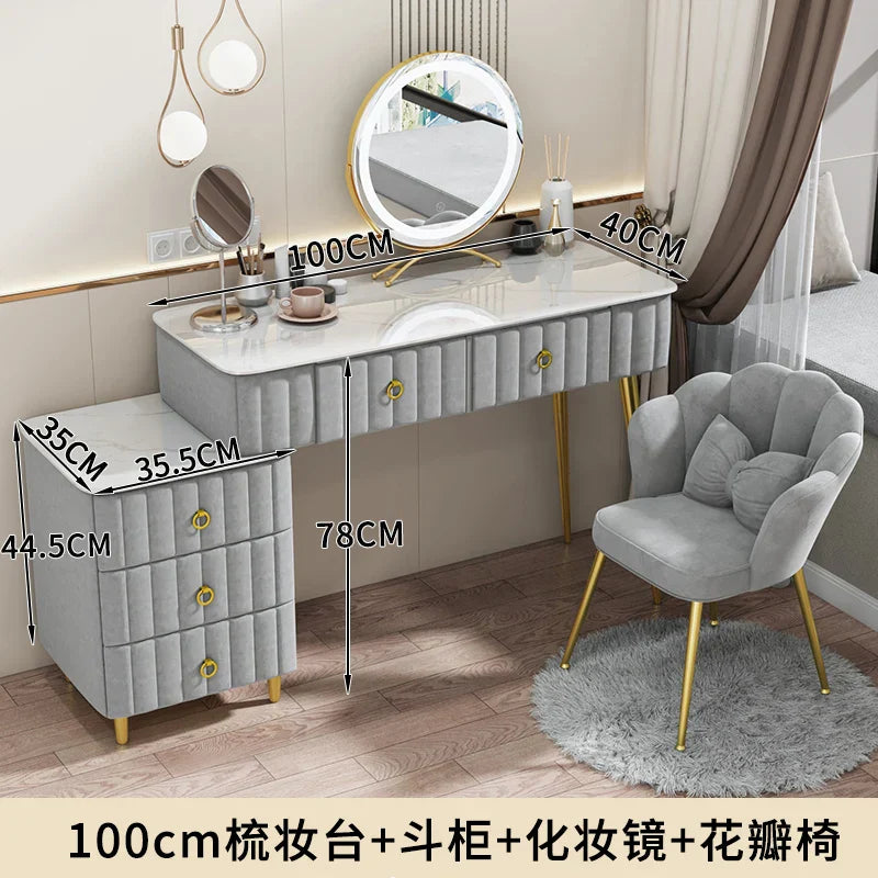 Luxury Nordic Dressing Table Mirror Chair Bedroom LED