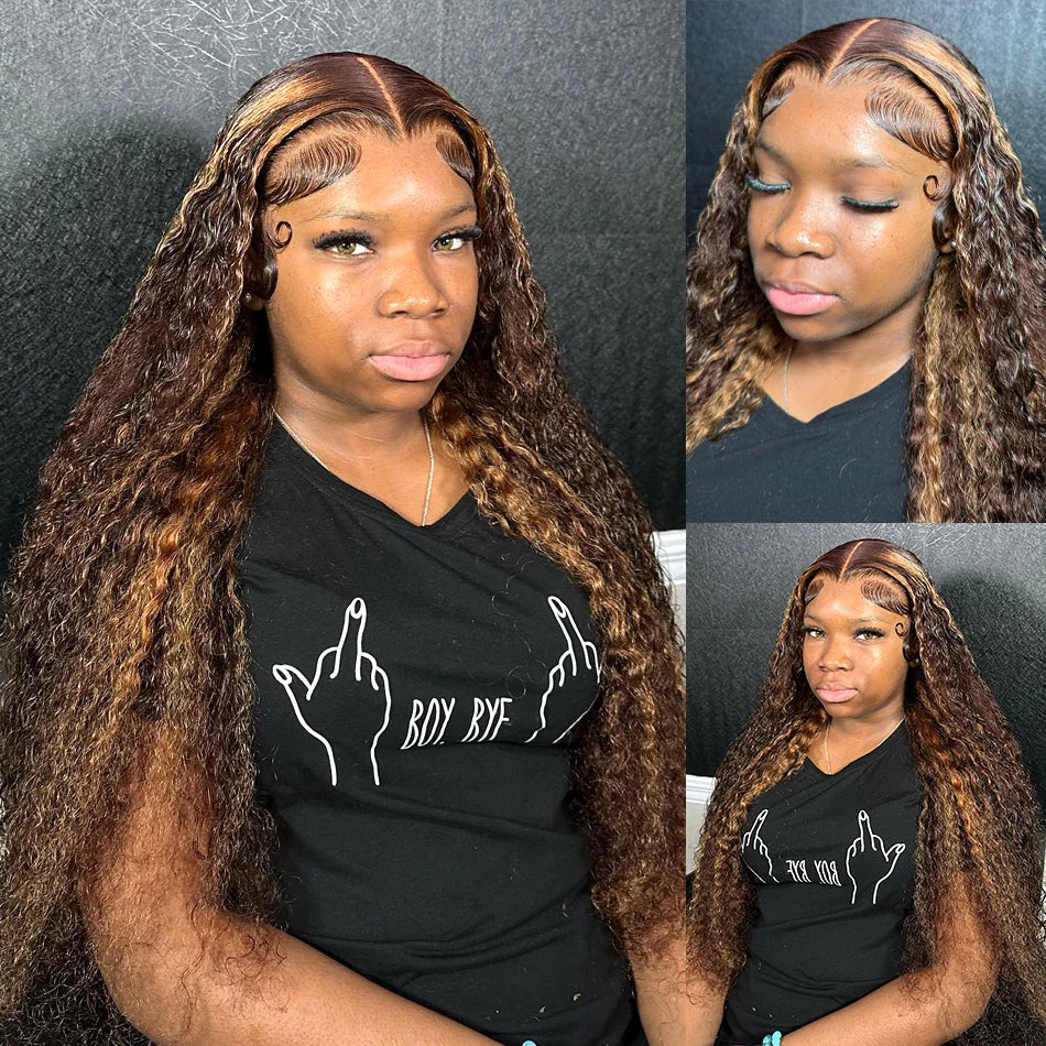 30 32Inch Highlight Curly 13x6 Lace Front Wig