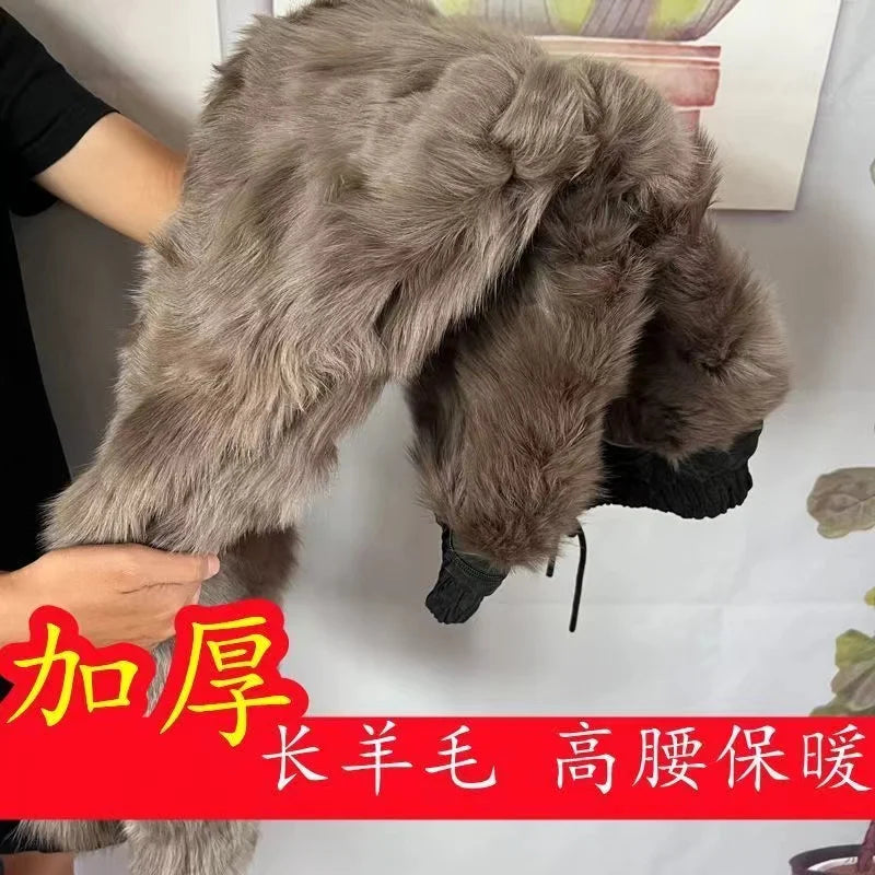 Pure Sheepskin Pants Cold Winter High Waist Inner