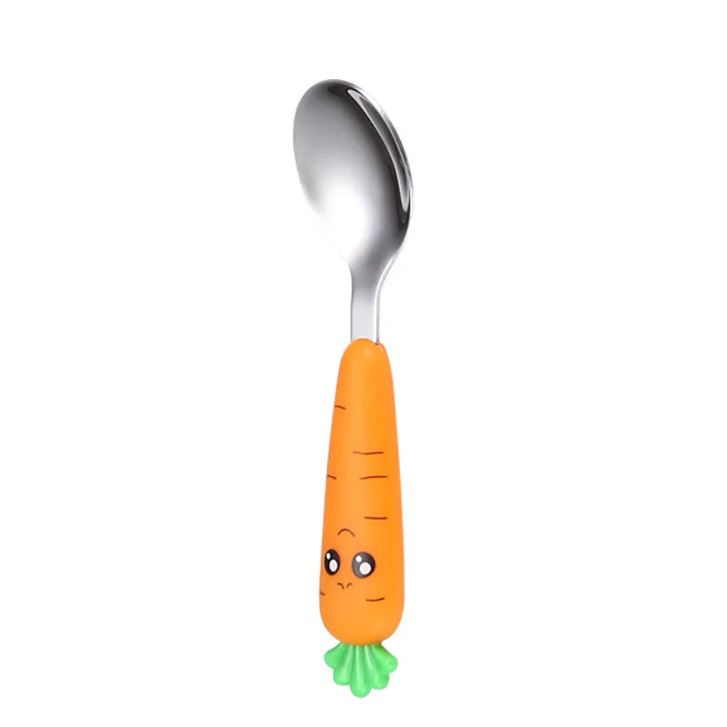 1/3Pcs Baby Feeding Utensils Cartoon Vegetable Fork Spoon