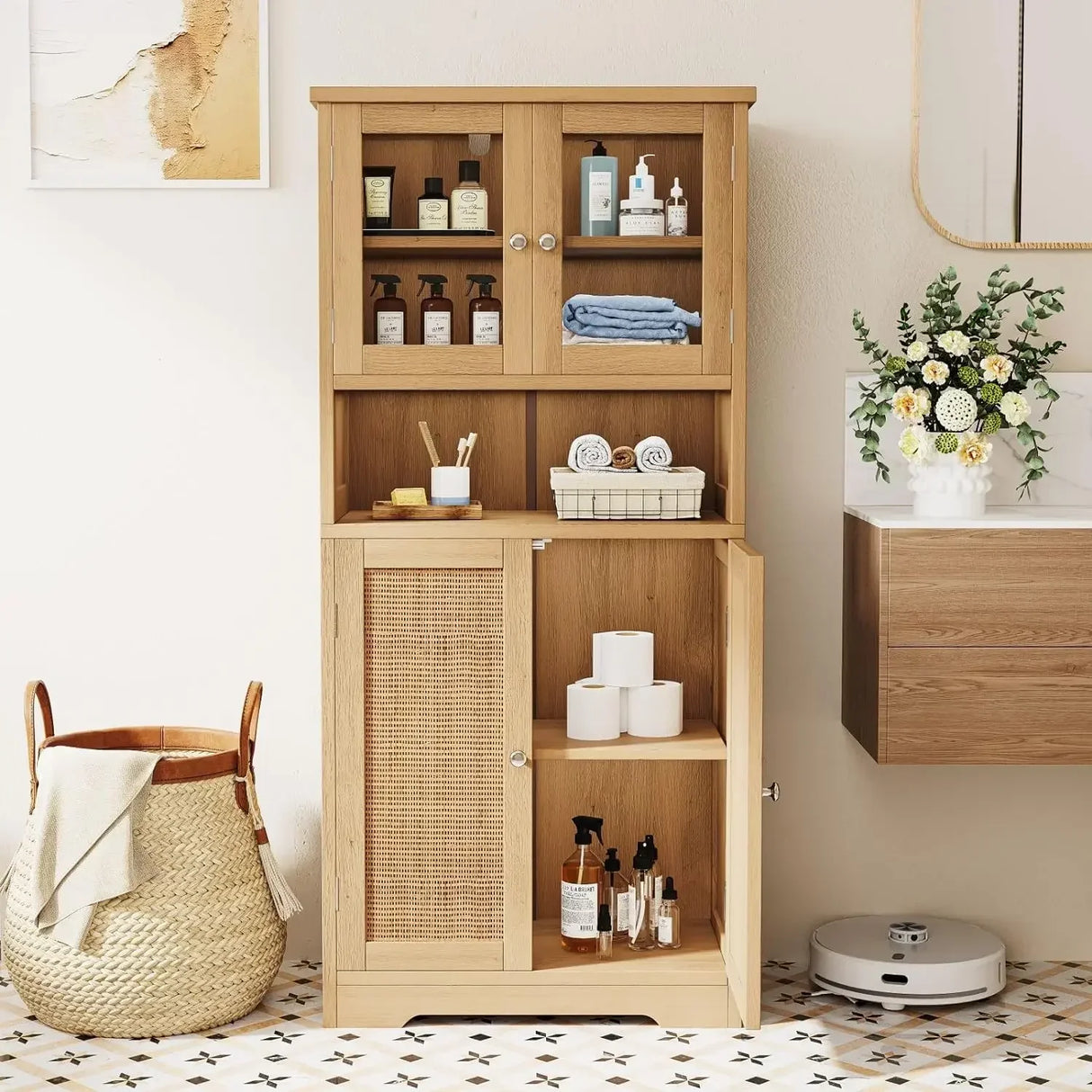 Bathroom cabinet, independent floor standing cabinet with open