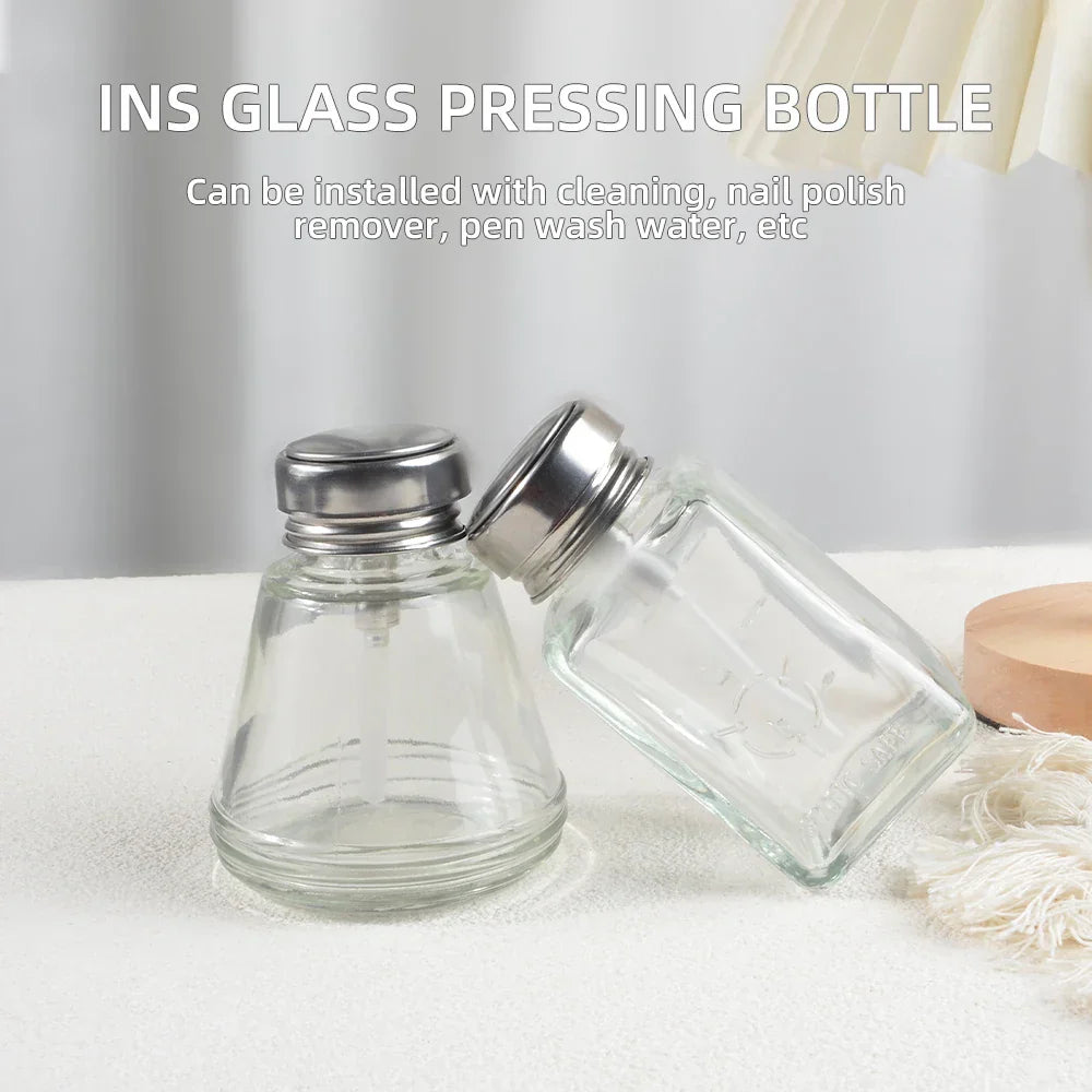 1Pcs 180ml Nail Refillable Glass Bottles Empty Press