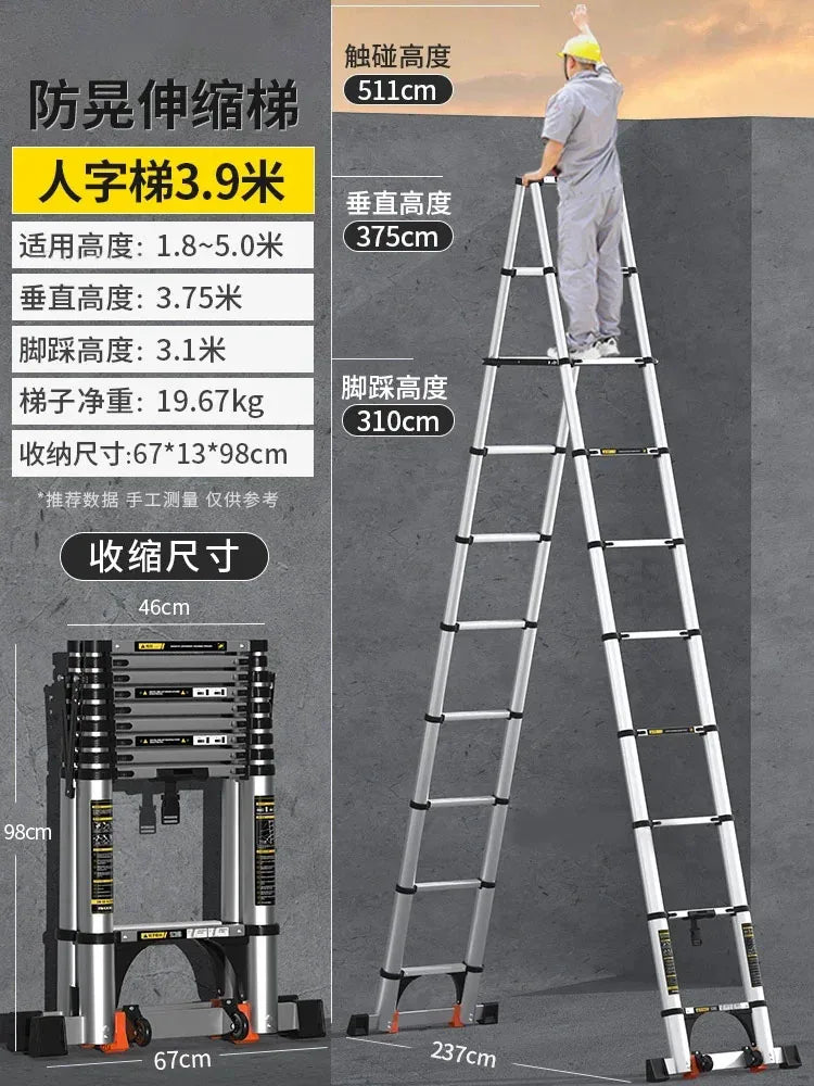 Home Kitchen Telescopic Ladder Aluminum Alloy Step Stools