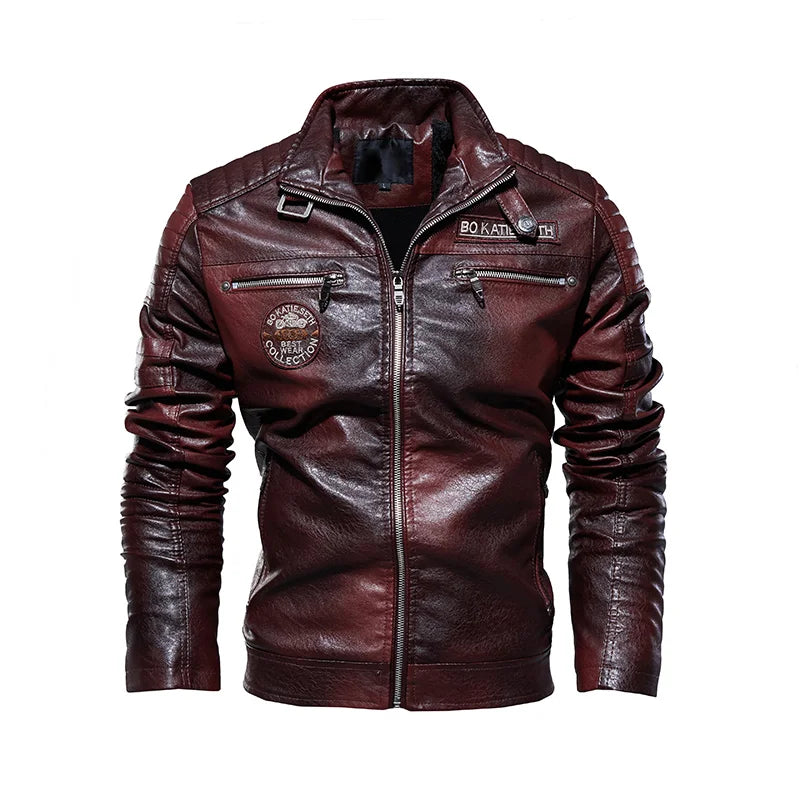 2023 Leather Jacket Men Winter Fleece Motorcycle Faux