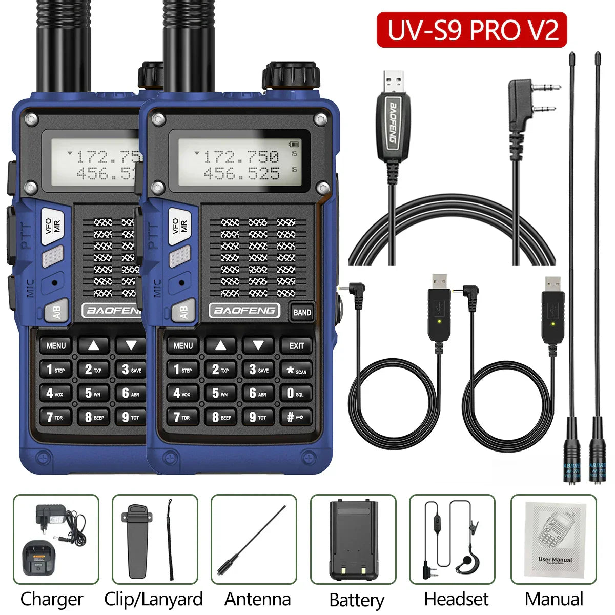 2PCS BaoFeng UV-S9 Pro V2 Walkie Talkie 10KM