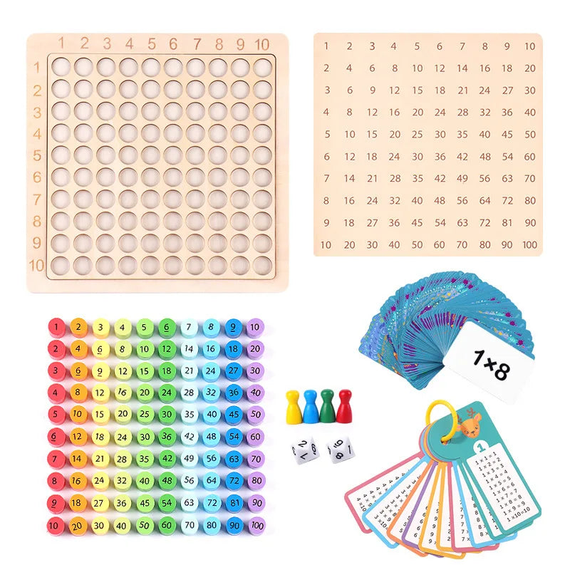 Wooden Math Toy Multiplication Table Board Game Children