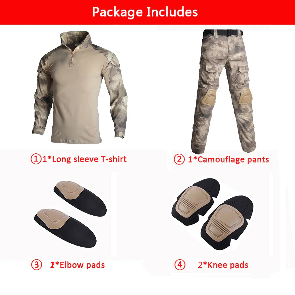 Mens Tactical Suit with Pads Combat Shirtpants Military