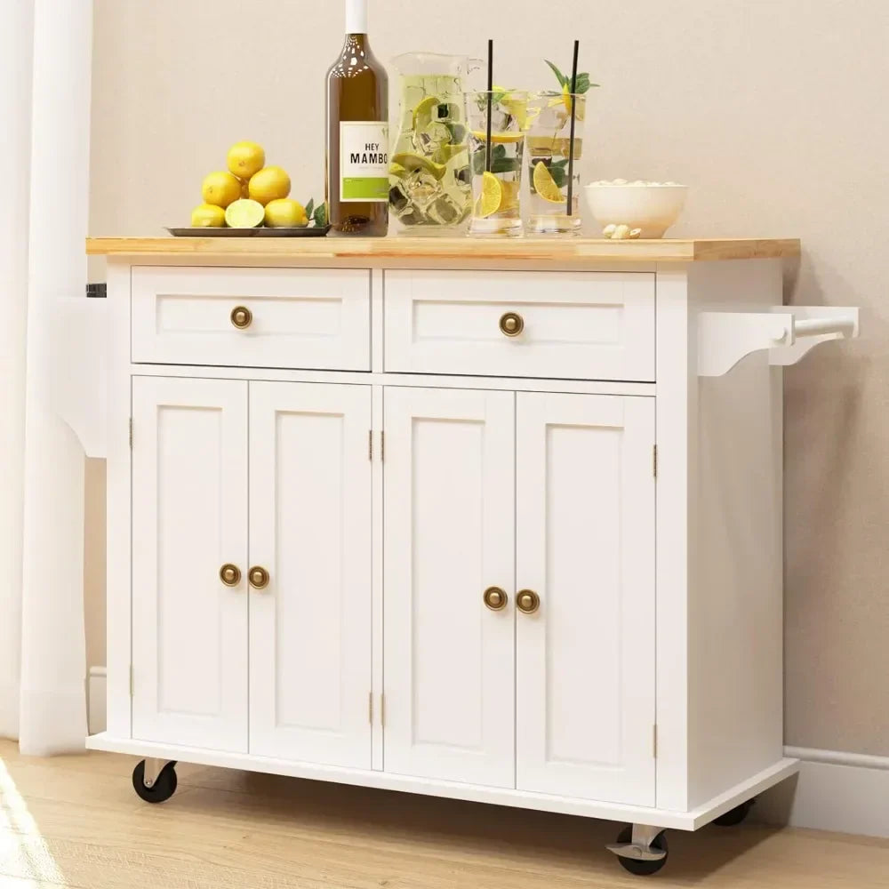 Mobile Kitchen Island With Large Storage Cabinet and