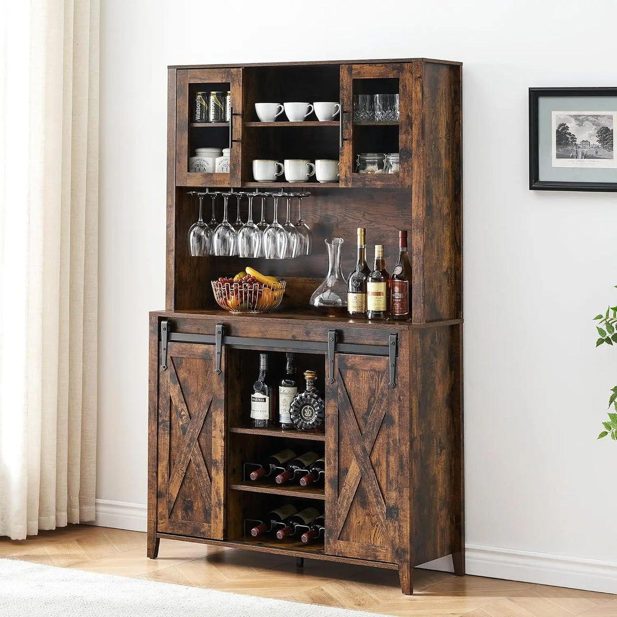 Bar Cabinet with Sliding Door, with Storage Shelves,