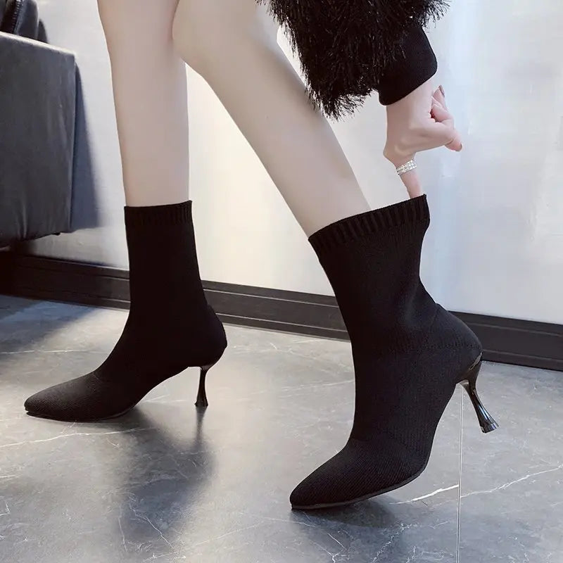 Socks Boots Women Stretch Fabric Elastic Stilettos Heel