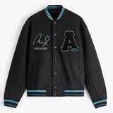 Mens Faux Suede Embroidered Baseball Jacket Autumn Winter