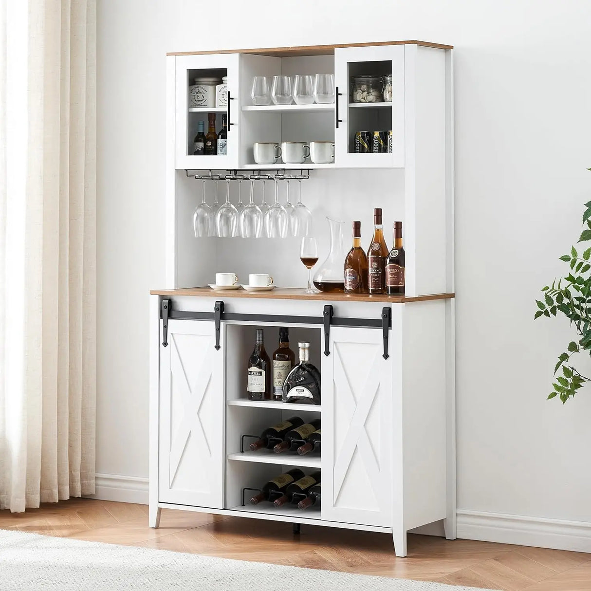 Bar Cabinet with Sliding Door, with Storage Shelves,