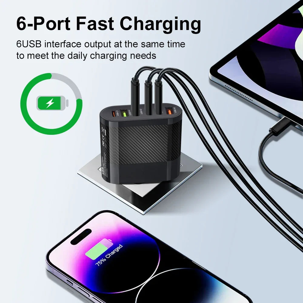 65W USB C Charger Multiple 6 Ports Type