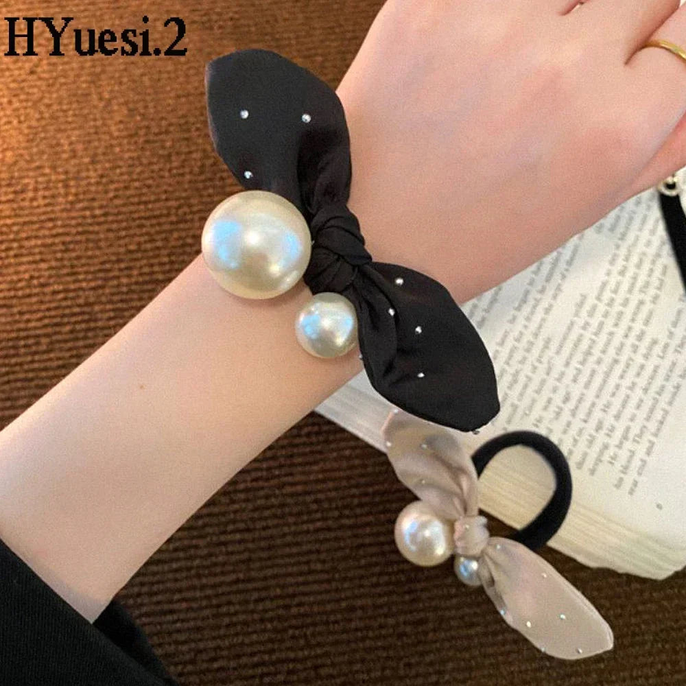 Fashion Seamless Black Hair Ties Rope Simple Pearl