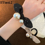 Fashion Seamless Black Hair Ties Rope Simple Pearl