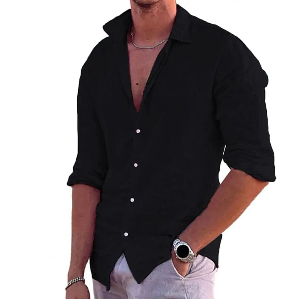 Cotton Linen 2023 Summer New Men's Solid Color