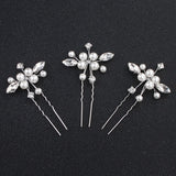 3pcs White Flower U Shaped Hairpin Pearl Elegant