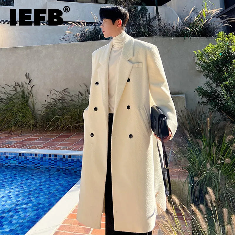 IEFB Men Woolen Coat Autumn Winter Korean Fashion