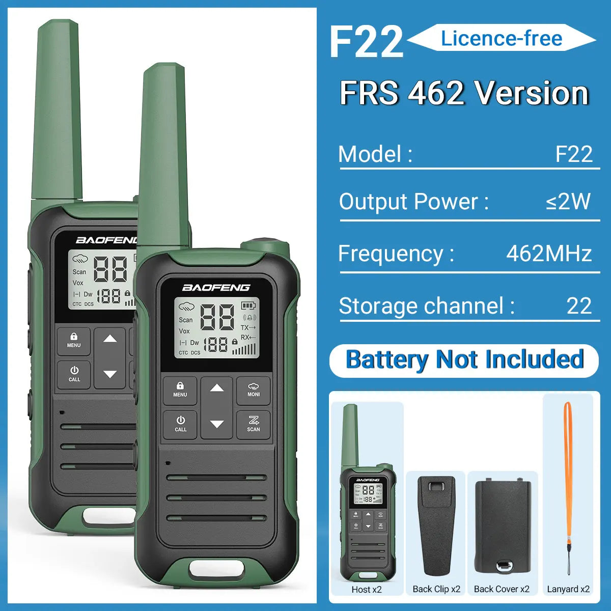 2PCS Baofeng F22 Walkie Talkie Portable Mini Communication
