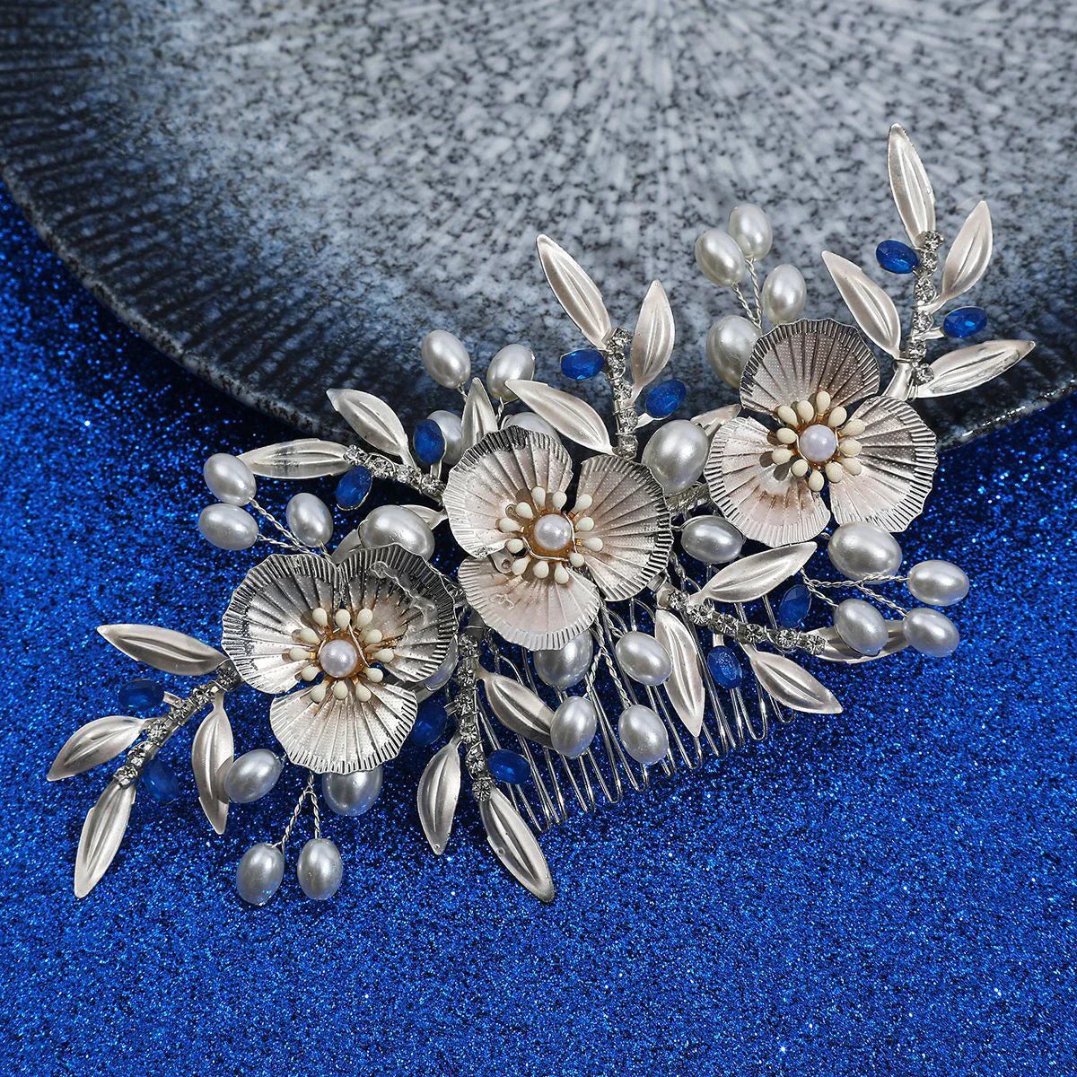Flower Hair Comb Clip Pin Silver Color Head