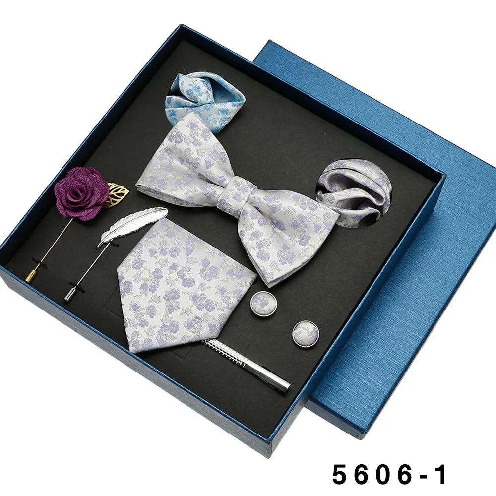 Black Mens Neck Tie Gift Set Bowtie Pocket