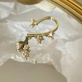 Fashion Bell Orchid Flower Pearl Tassel Clip Earrings