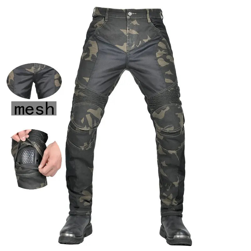 Loong Biker Motorcycle Riding Pants Summer Motocross Super Fit Slim Protection Jeans Mesh Breathable Casual Camouflage Trousers