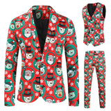 Mens Fashion Casual Suit Printed Christmas Jacket Pants