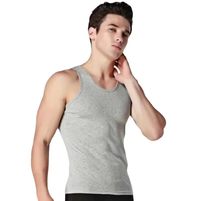 100 Cotton Mens Sleeveless Tank Top Solid Muscle