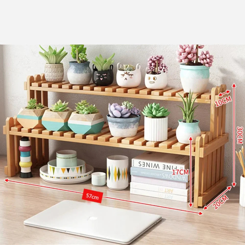 Natural Bamboo Indoor Plant Stand for Desk,2 Tier